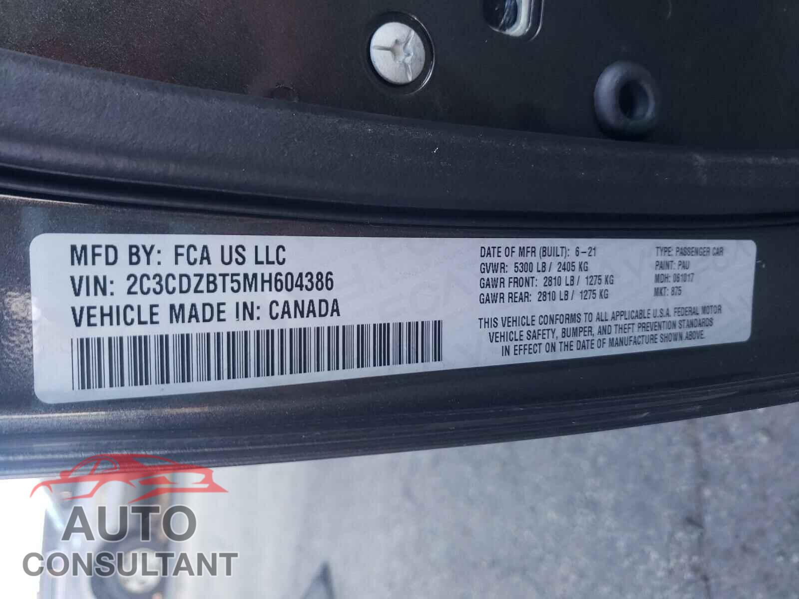 DODGE CHALLENGER 2021 - 2C3CDZBT5MH604386