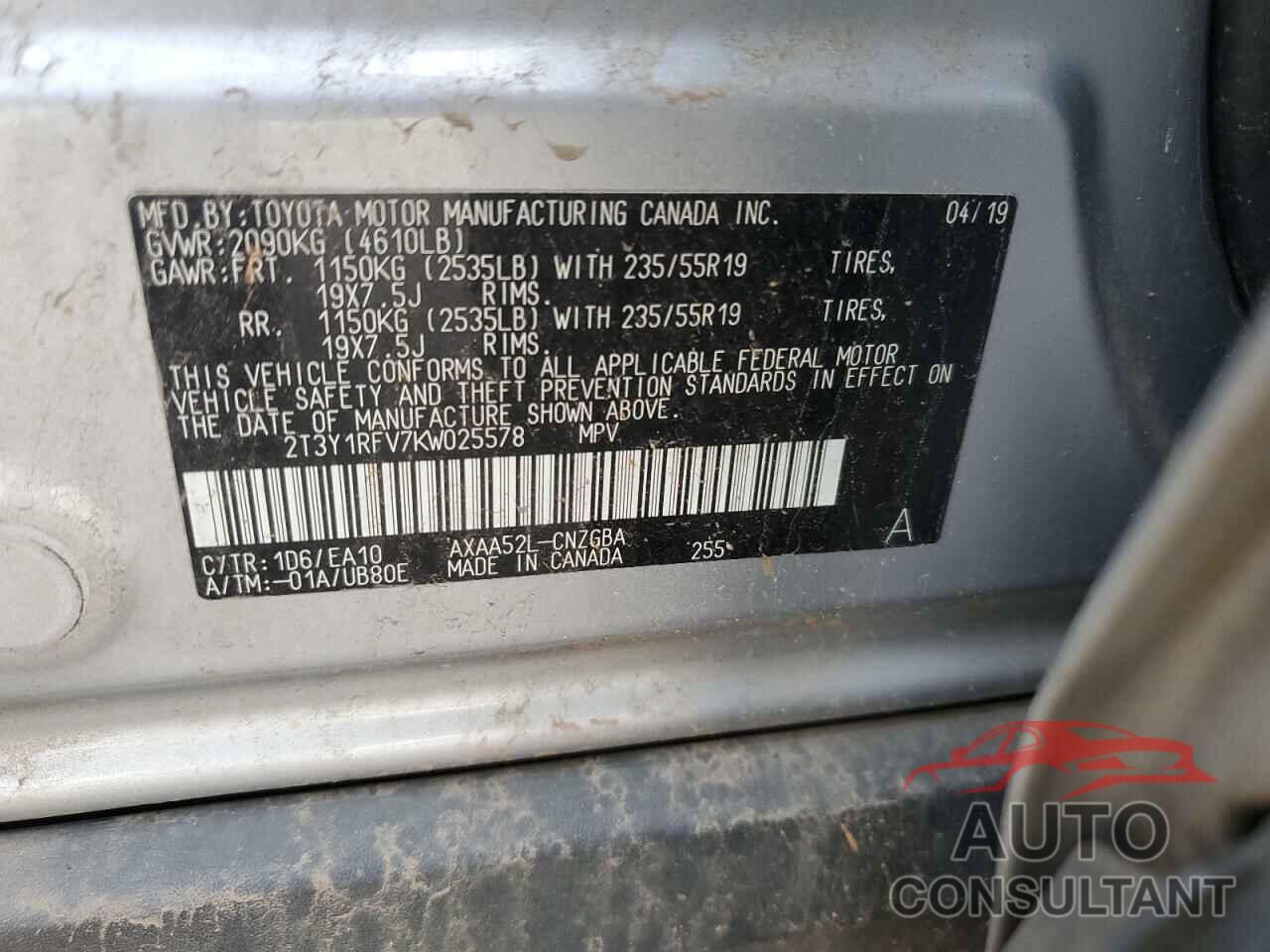 TOYOTA RAV4 2019 - 2T3Y1RFV7KW025578