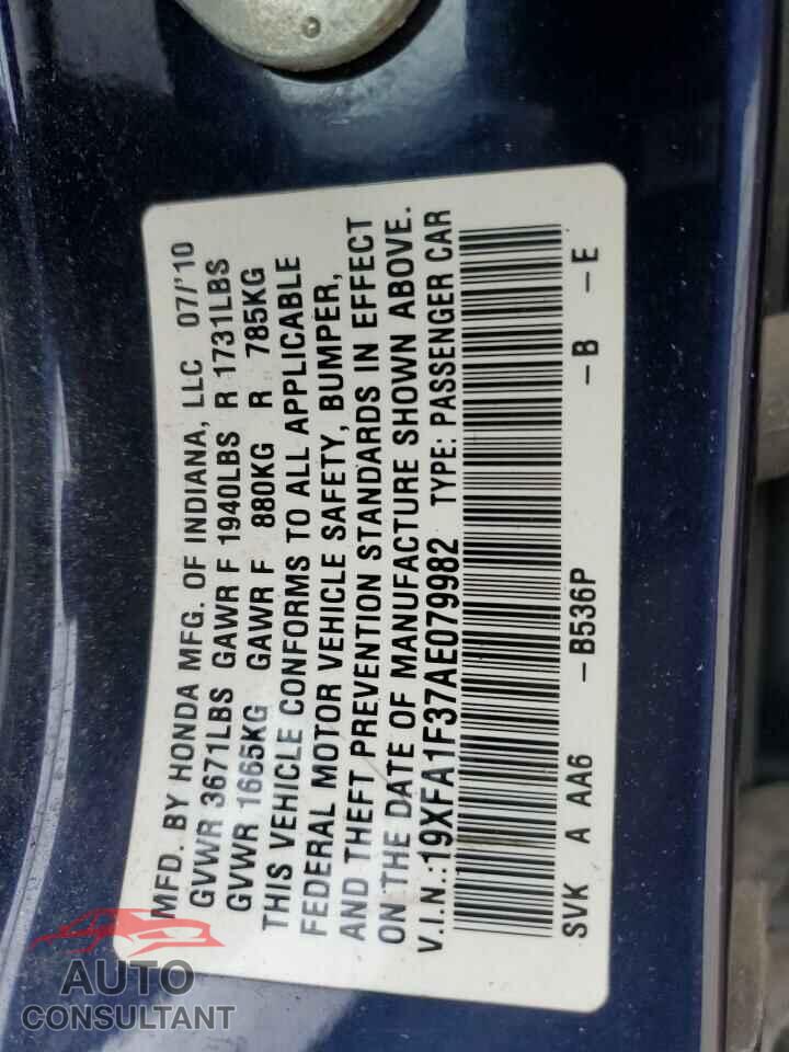 HONDA CIVIC 2010 - 19XFA1F37AE079982