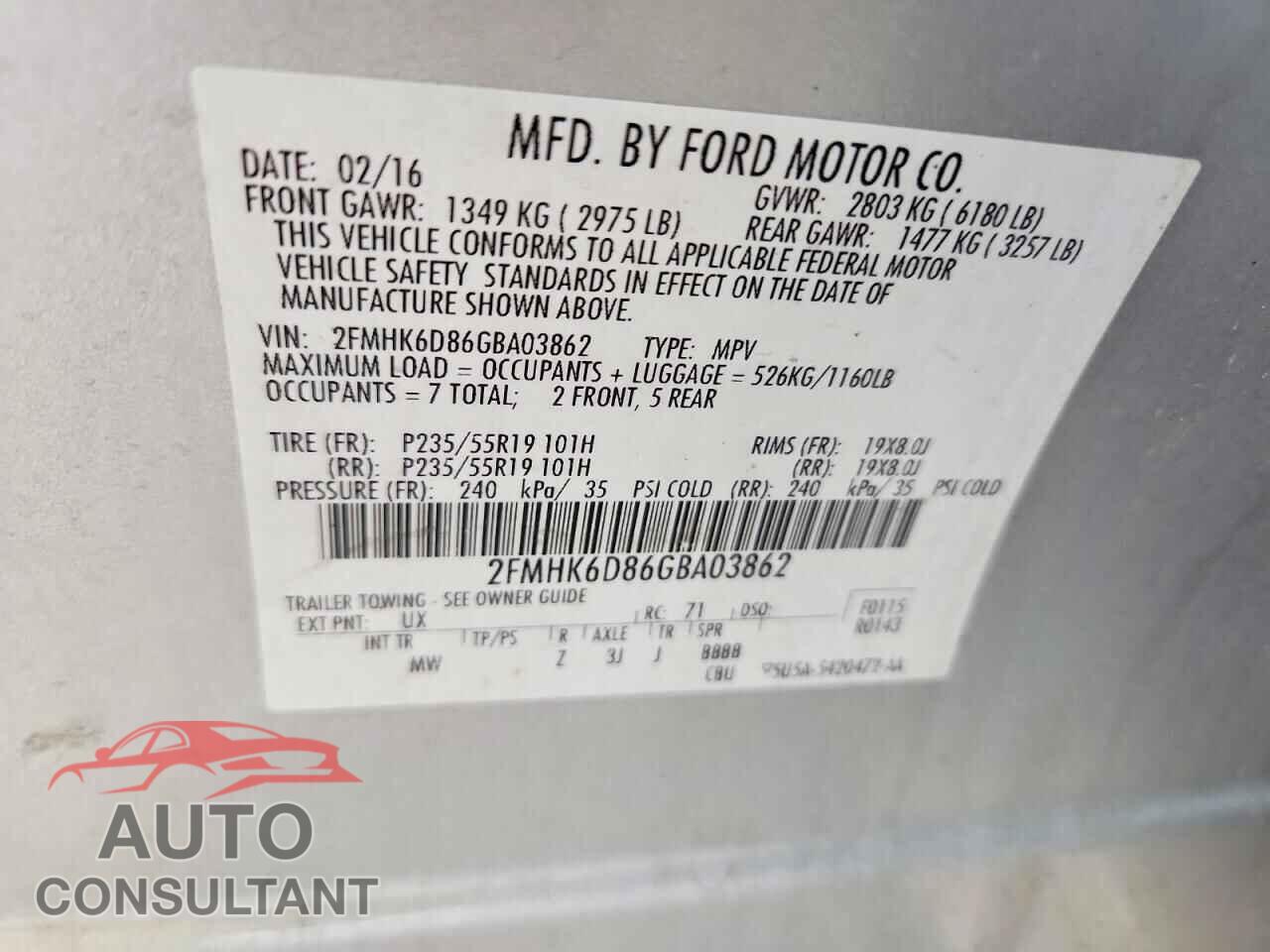 FORD FLEX 2016 - 2FMHK6D86GBA03862