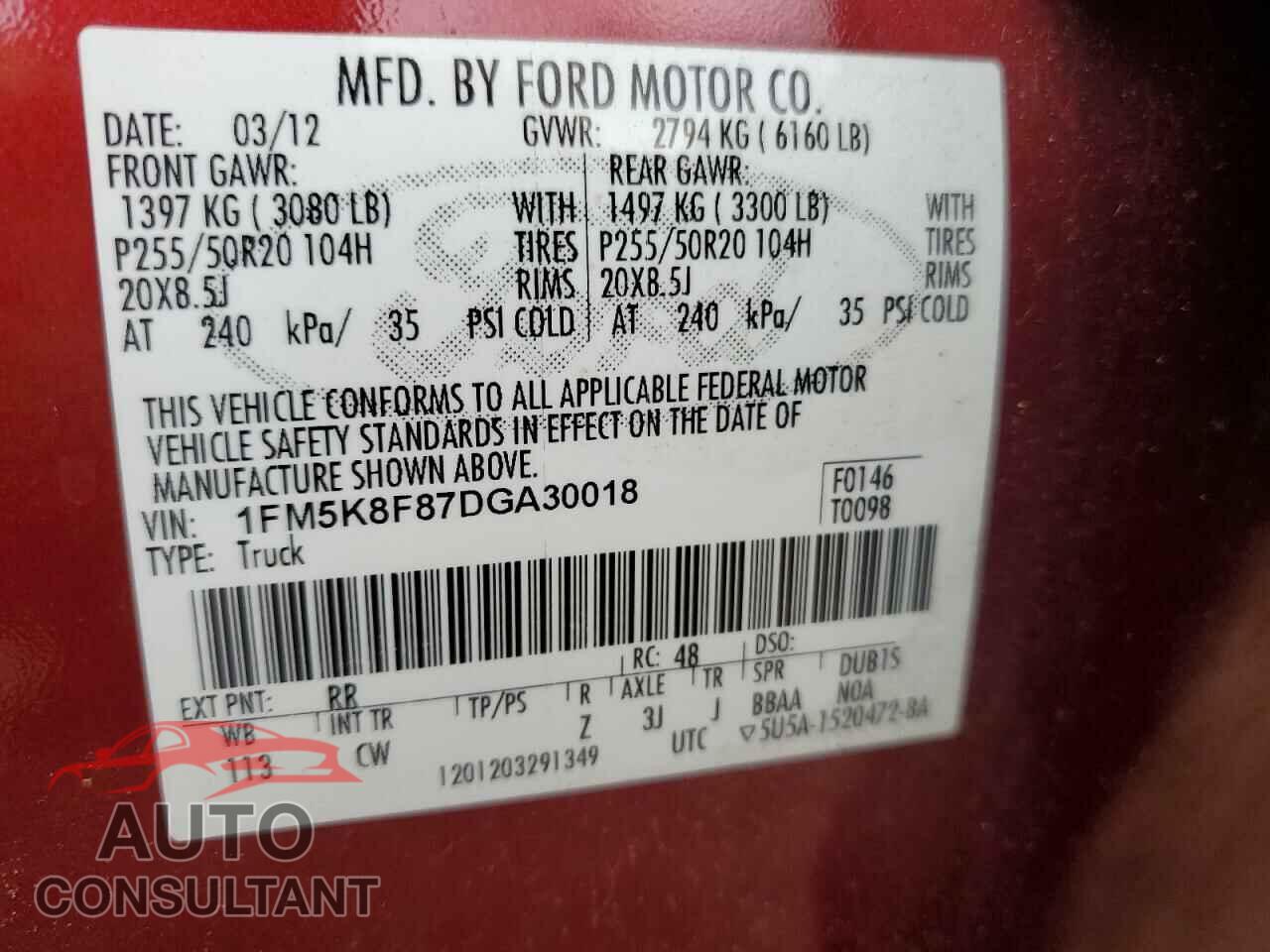 FORD EXPLORER 2013 - 1FM5K8F87DGA30018