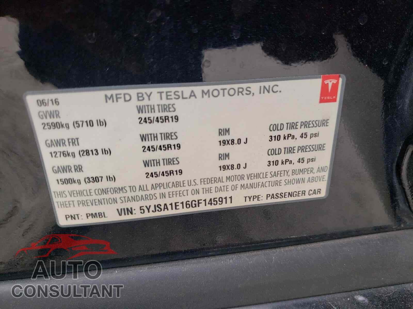 TESLA MODEL S 2016 - 5YJSA1E16GF145911