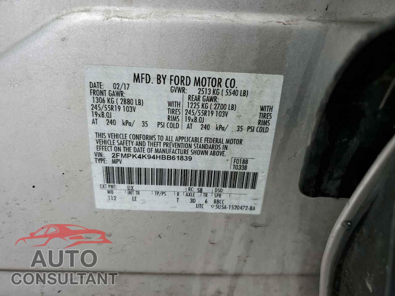 FORD EDGE 2017 - 2FMPK4K94HBB61839