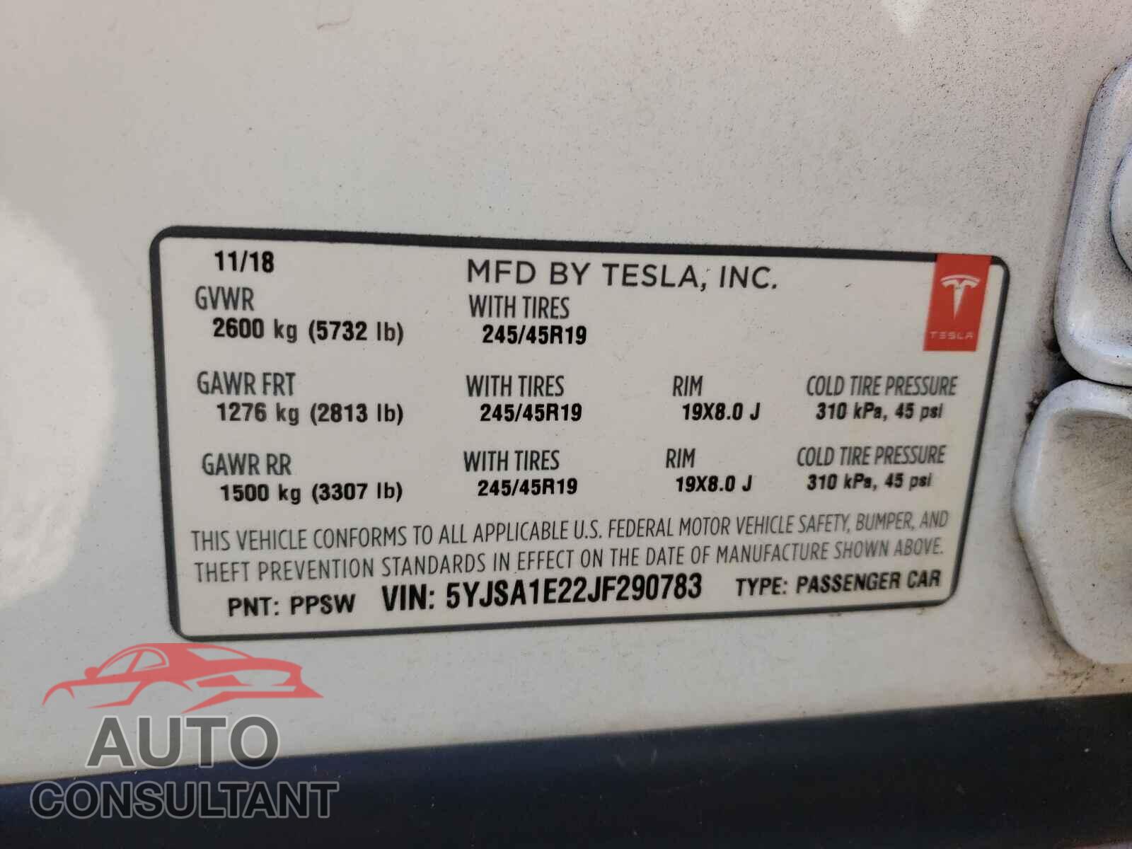 TESLA MODEL S 2018 - 5YJSA1E22JF290783