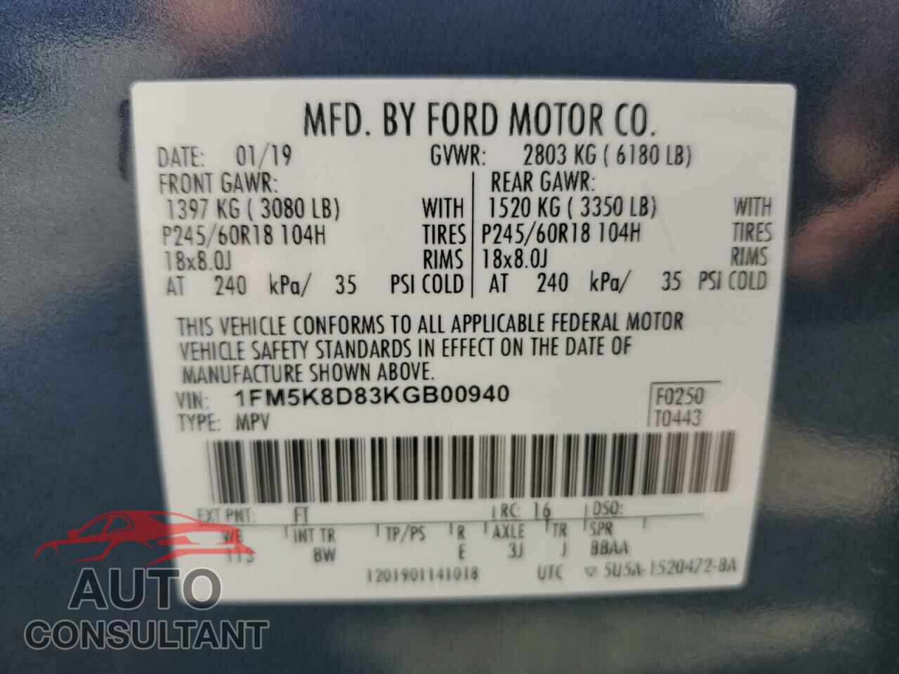 FORD EXPLORER 2019 - 1FM5K8D83KGB00940