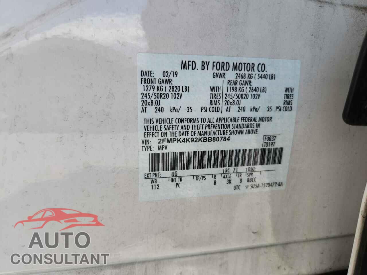 FORD EDGE 2019 - 2FMPK4K92KBB80784