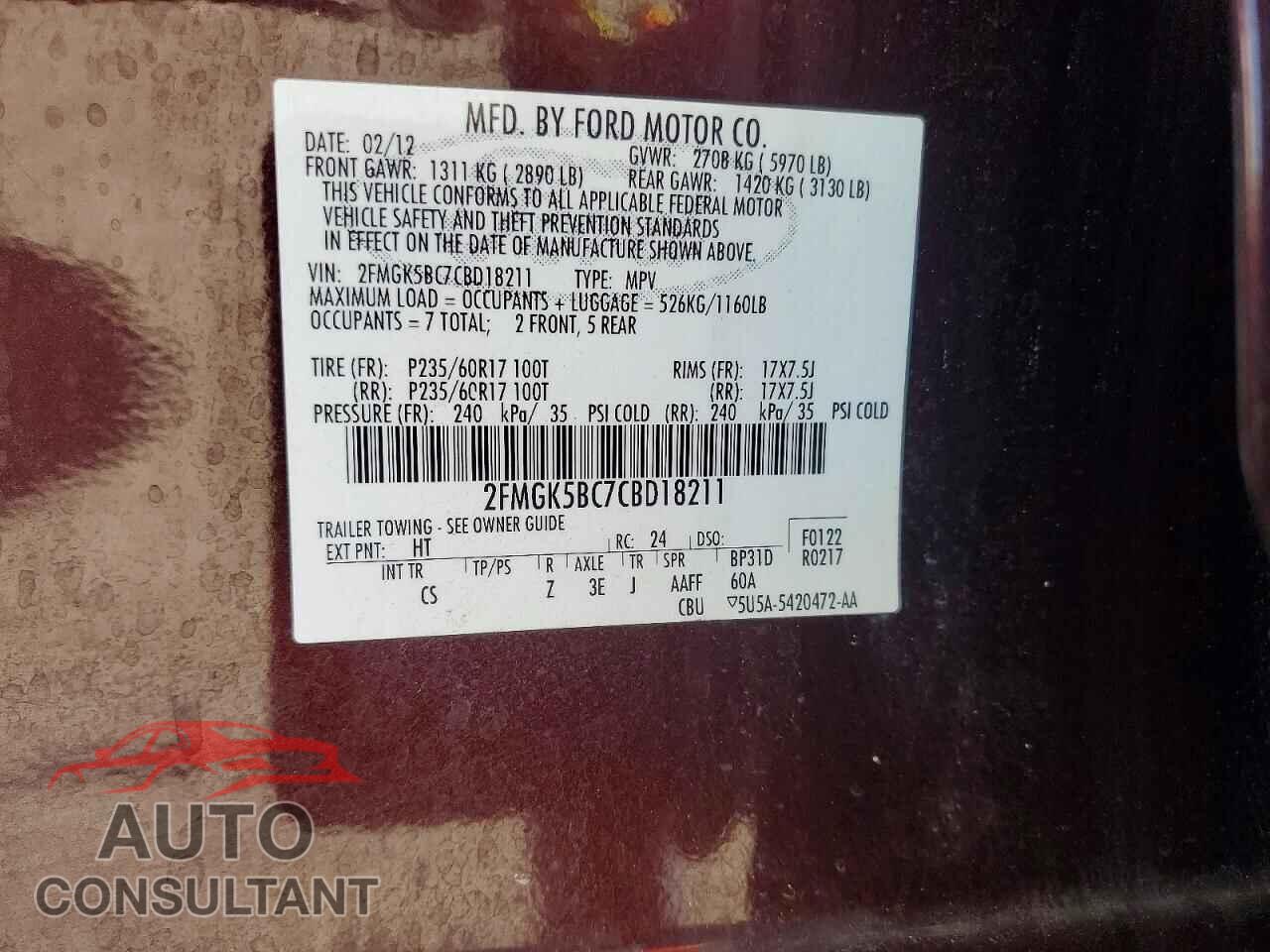FORD FLEX 2012 - 2FMGK5BC7CBD18211