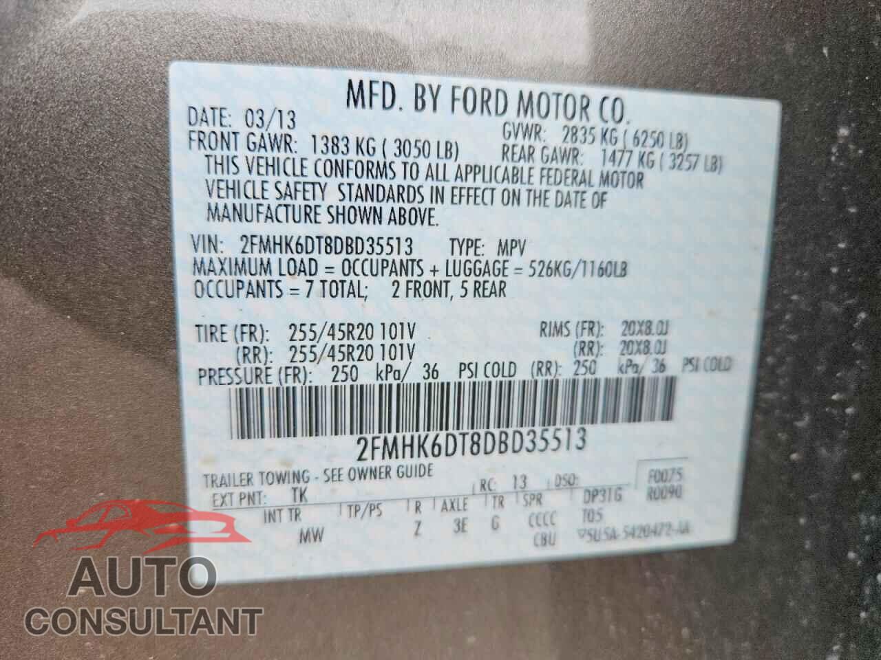 FORD FLEX 2013 - 2FMHK6DT8DBD35513