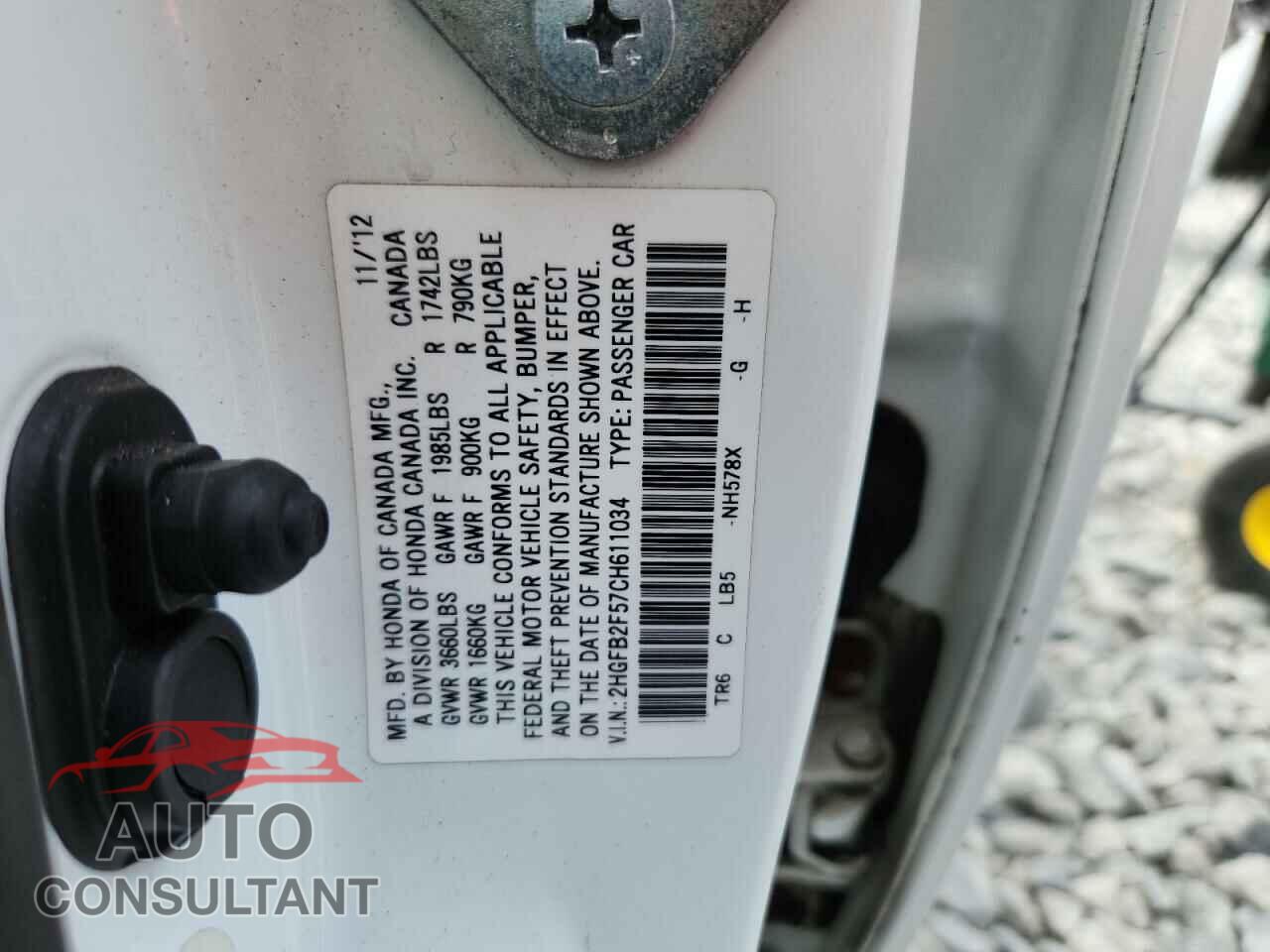 HONDA CIVIC 2012 - 2HGFB2F57CH611034