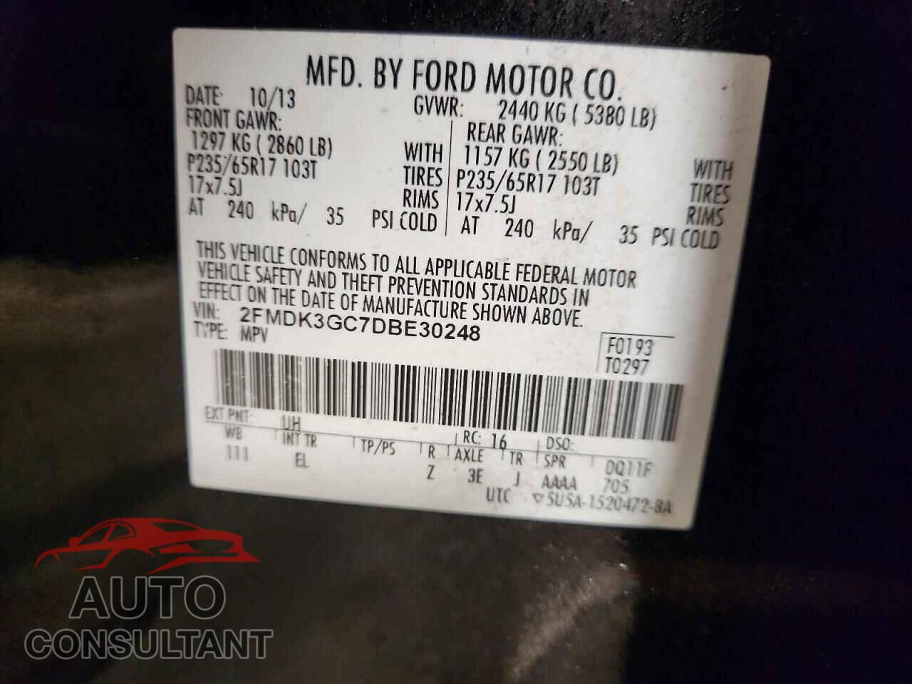 FORD EDGE 2013 - 2FMDK3GC7DBE30248
