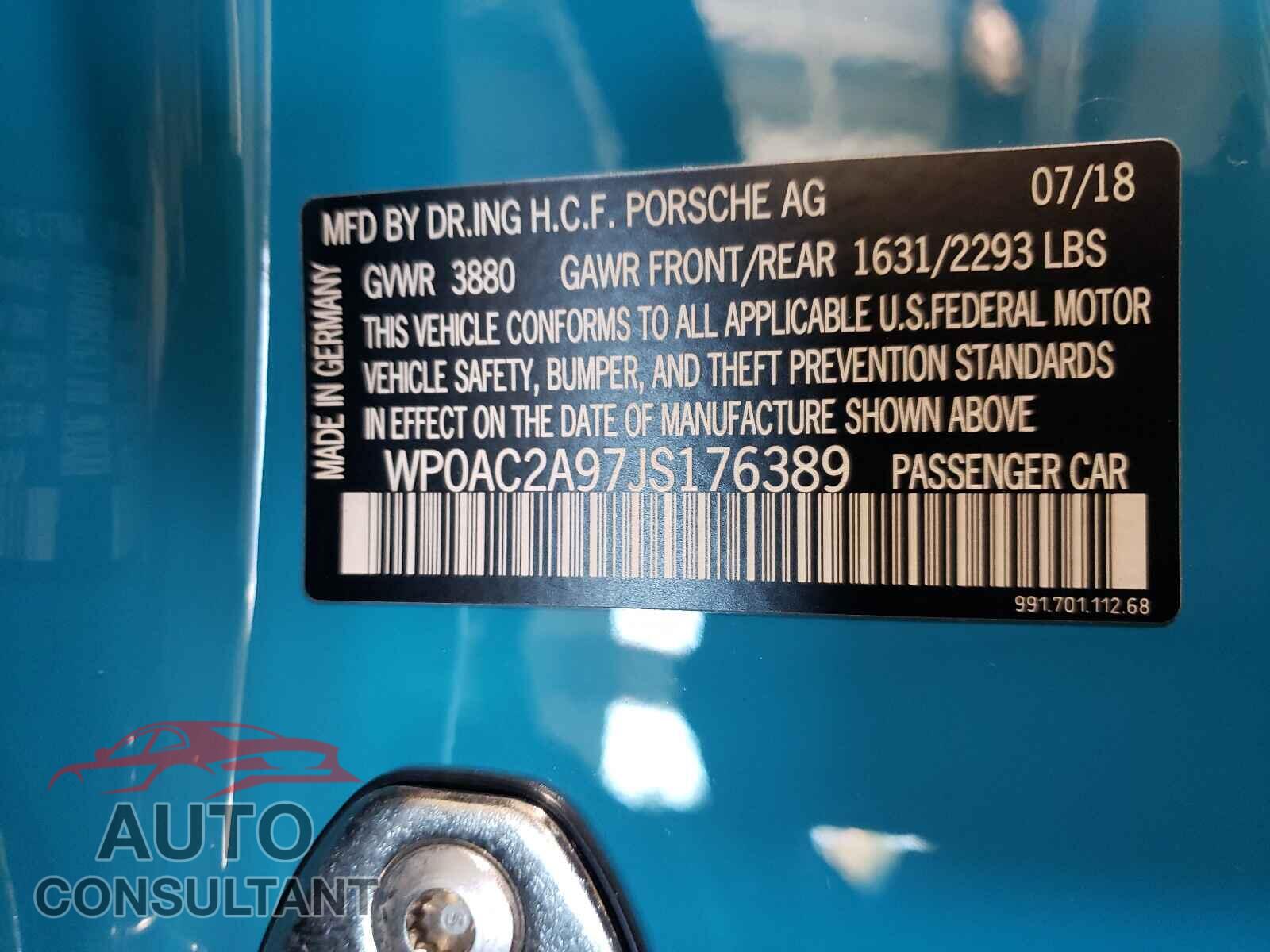 PORSCHE 911 2018 - WP0AC2A97JS176389