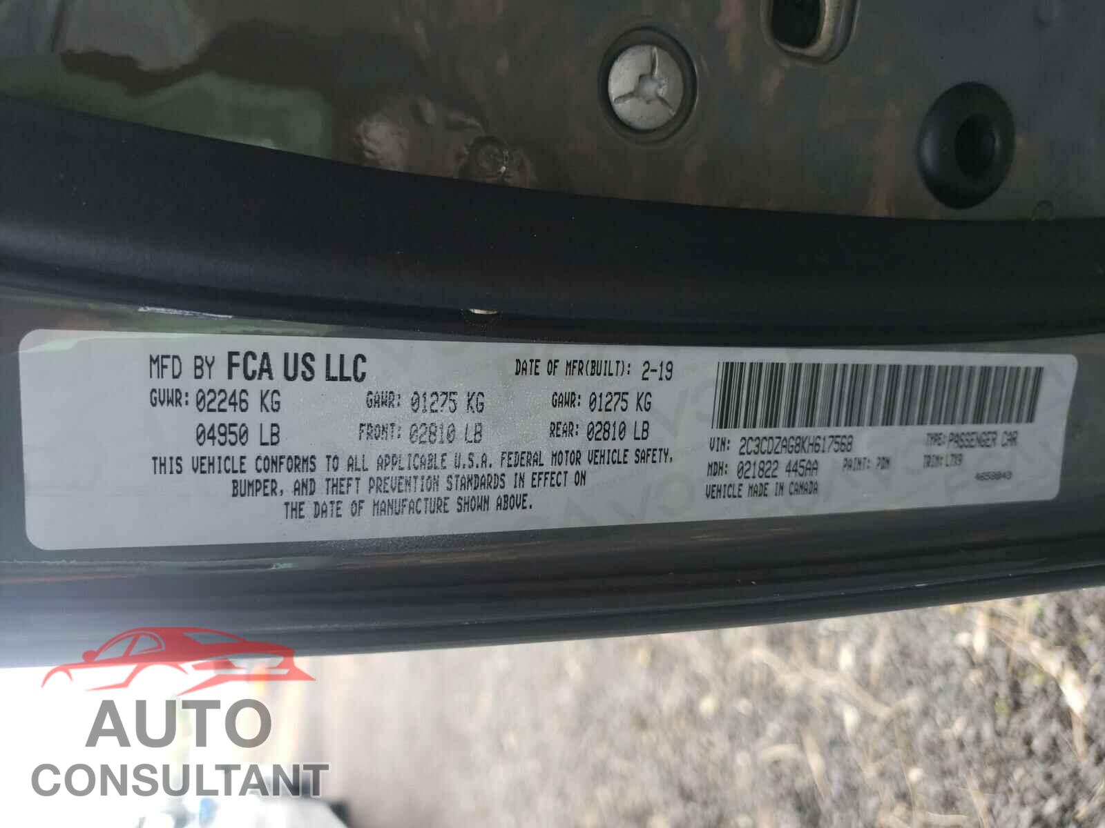 DODGE CHALLENGER 2019 - 2C3CDZAG8KH617568