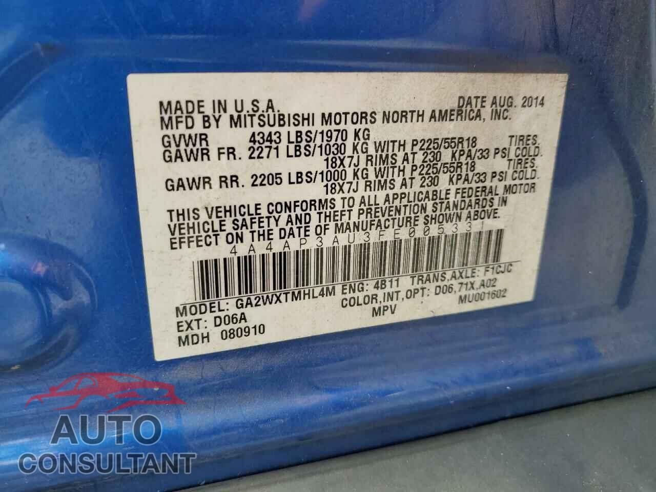 MITSUBISHI OUTLANDER 2015 - 4A4AP3AU3FE005331