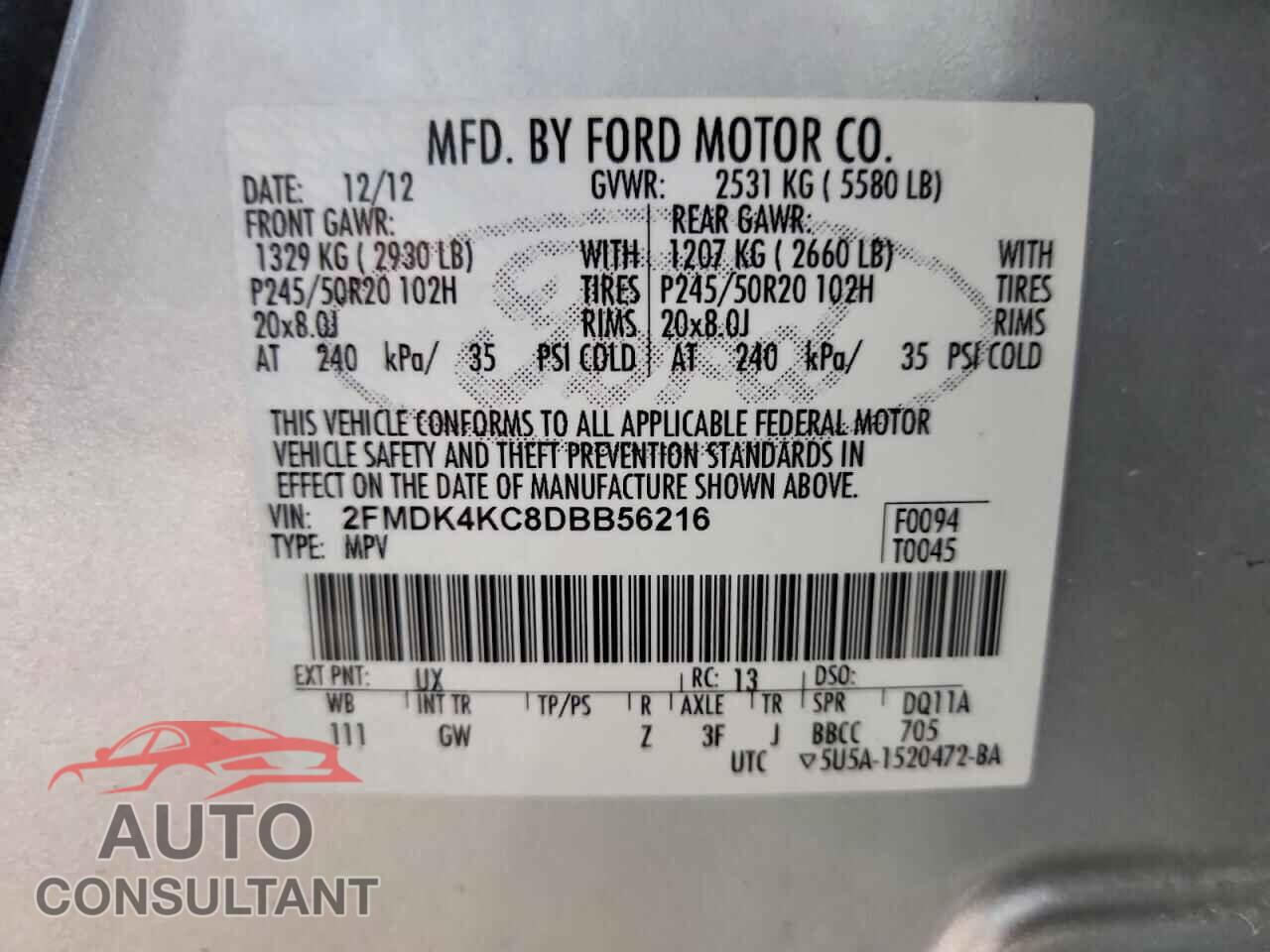 FORD EDGE 2013 - 2FMDK4KC8DBB56216