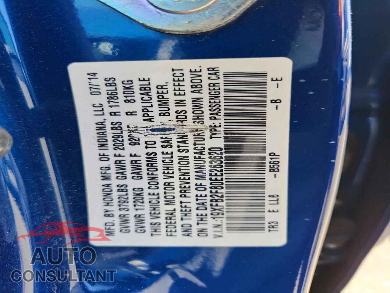 HONDA CIVIC 2014 - 19XFB2F80EE263620
