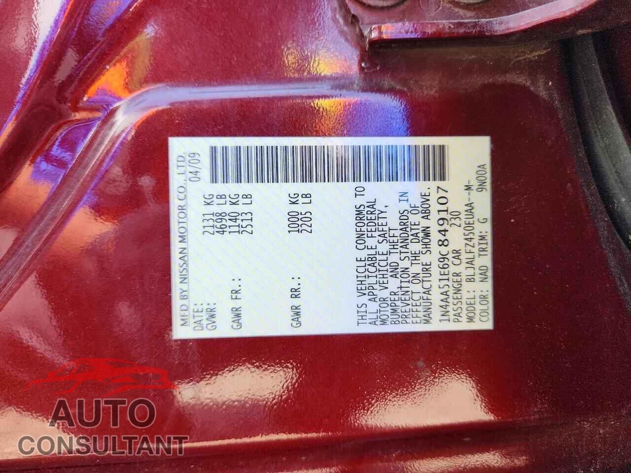 NISSAN MAXIMA 2009 - 1N4AA51E69C849107