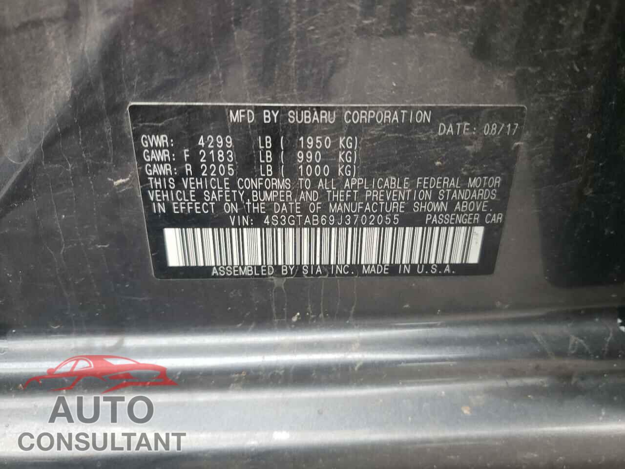SUBARU IMPREZA 2018 - 4S3GTAB69J3702055