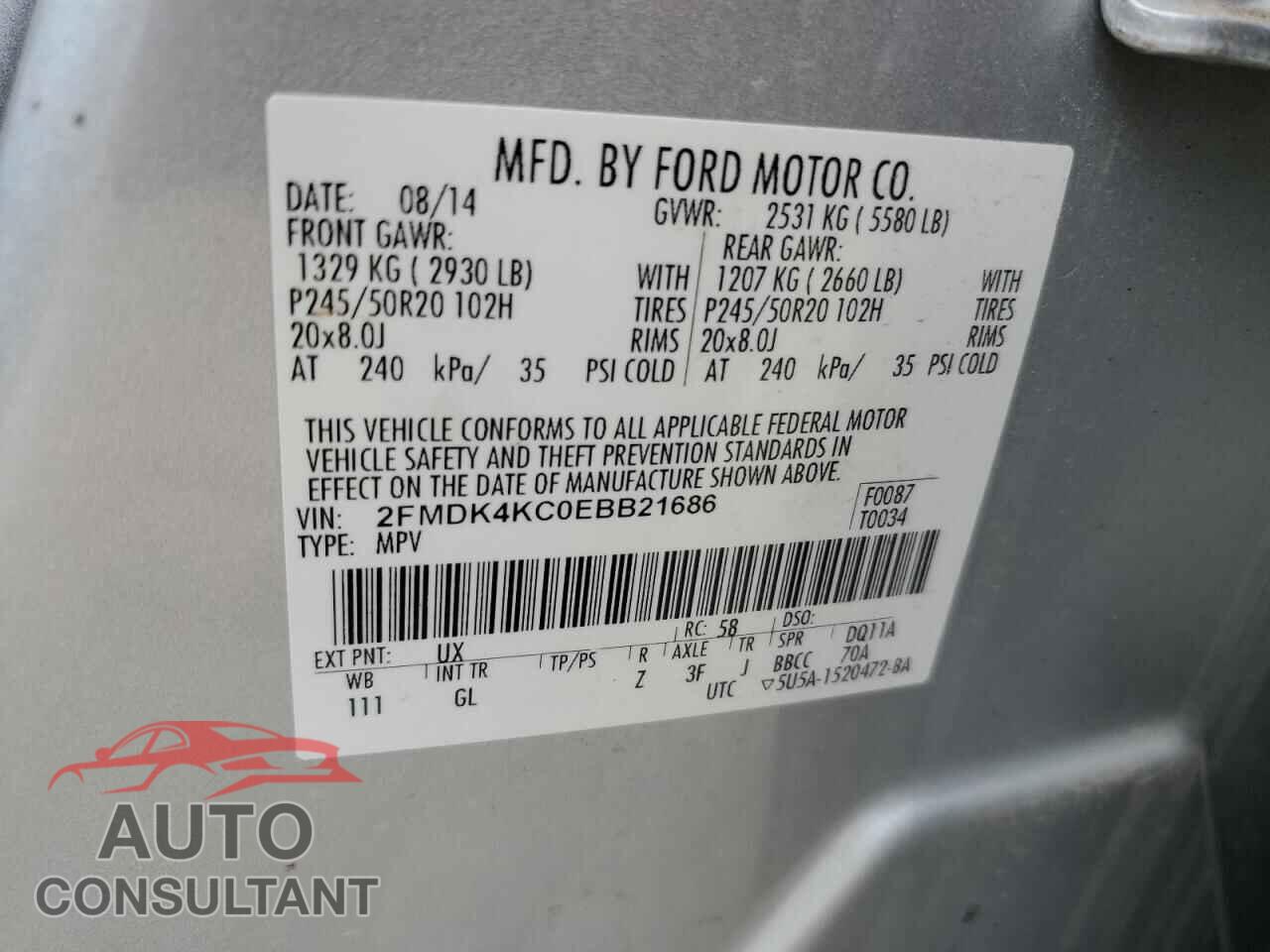 FORD EDGE 2014 - 2FMDK4KC0EBB21686
