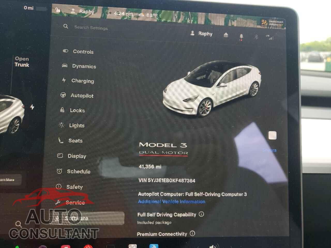 TESLA MODEL 3 2019 - 5YJ3E1EB0KF487364