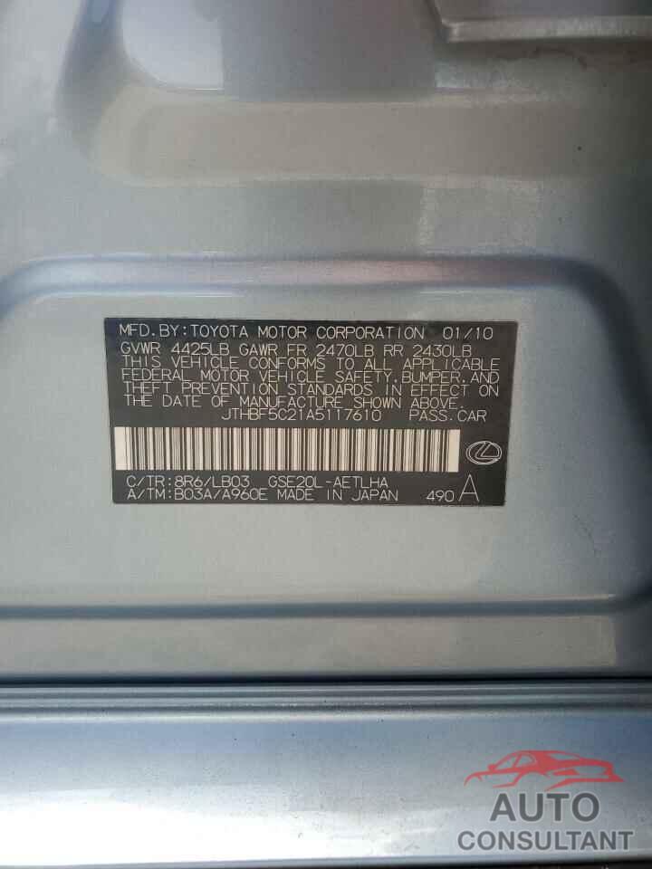 LEXUS IS 2010 - JTHBF5C21A5117610