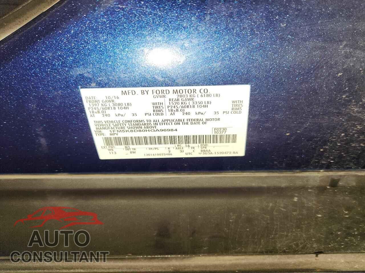 FORD EXPLORER 2017 - 1FM5K8D80HGA96984