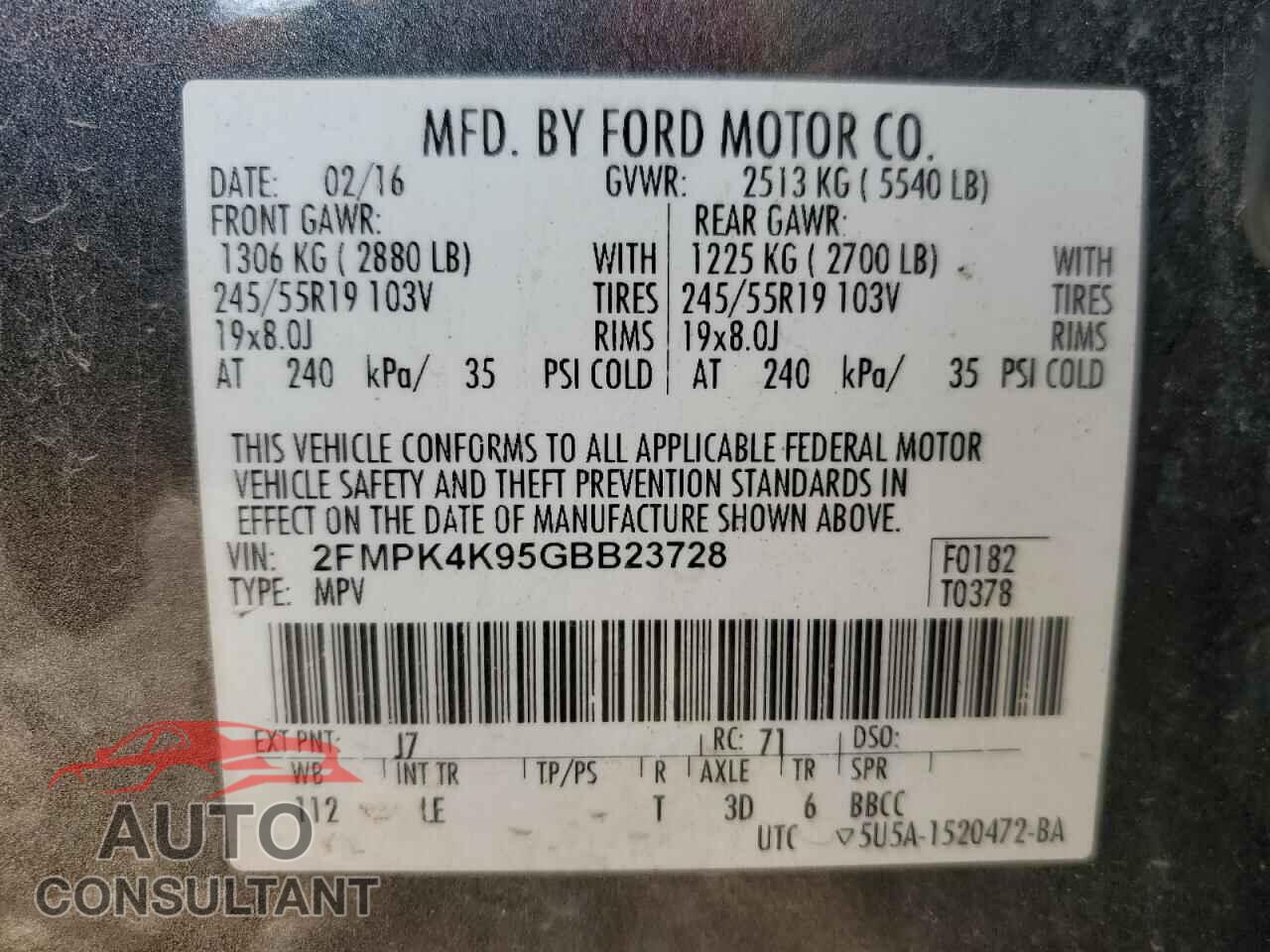 FORD EDGE 2016 - 2FMPK4K95GBB23728