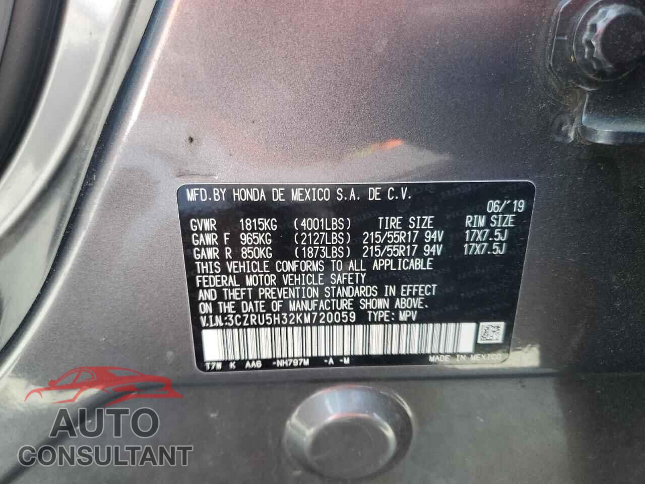 HONDA HR-V 2019 - 3CZRU5H32KM720059
