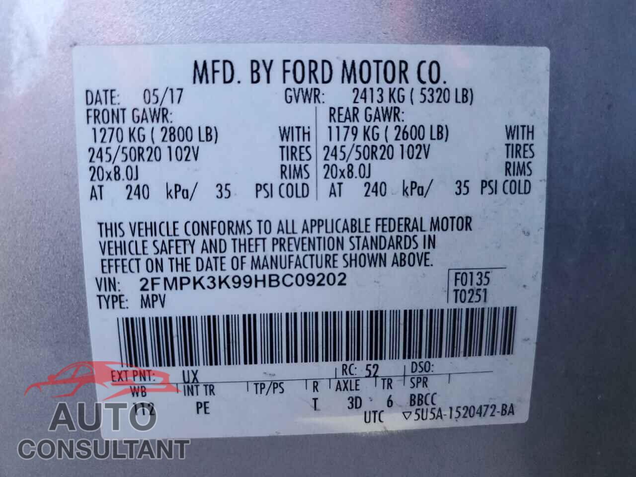 FORD EDGE 2017 - 2FMPK3K99HBC09202
