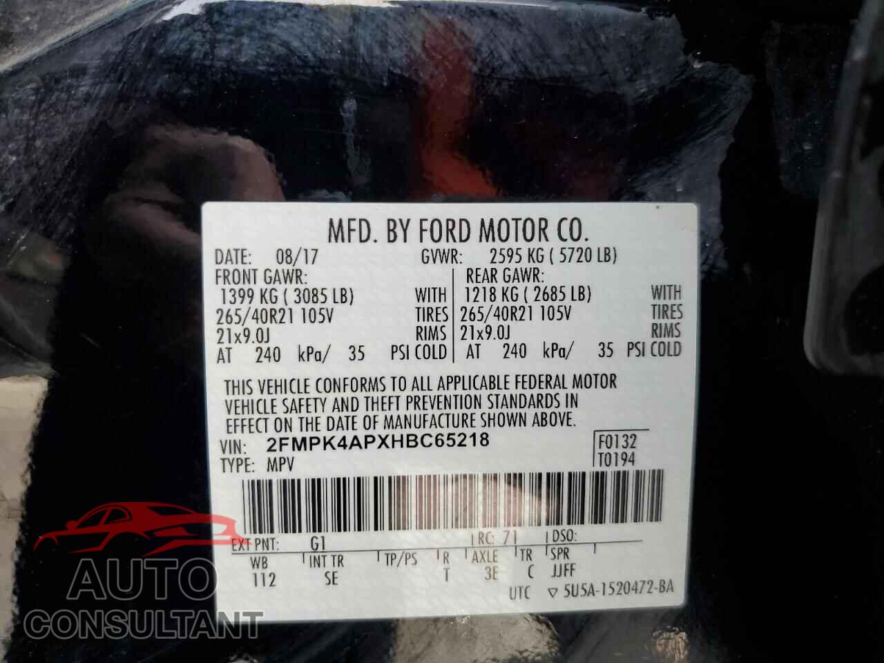 FORD EDGE 2017 - 2FMPK4APXHBC65218