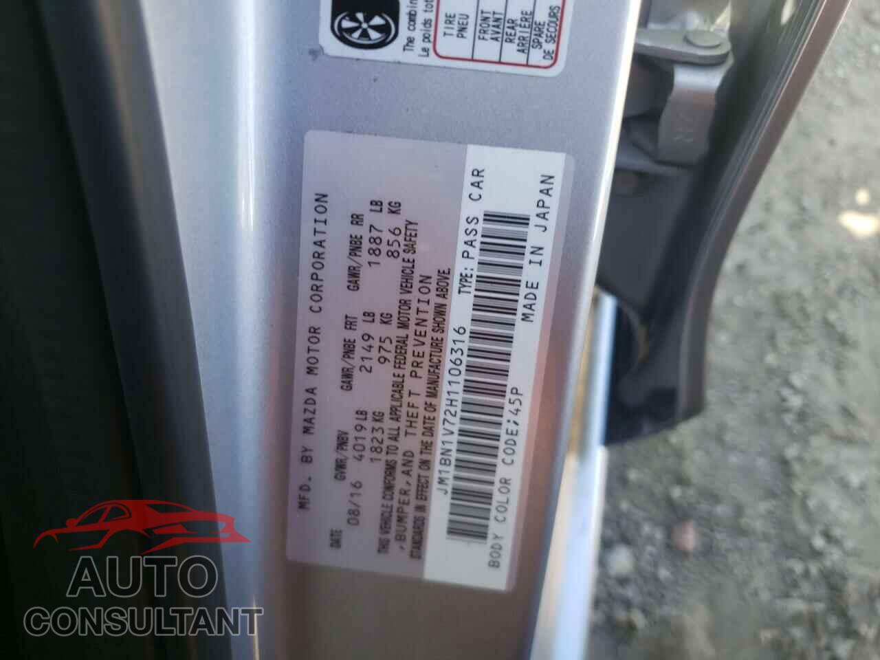 MAZDA 3 2017 - JM1BN1V72H1106316