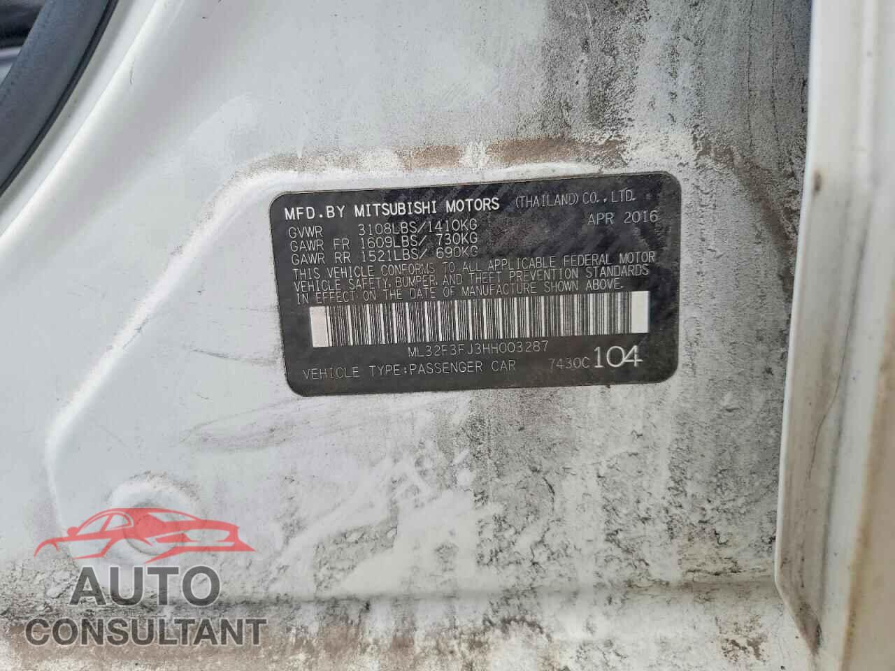 MITSUBISHI MIRAGE 2017 - ML32F3FJ3HH003287