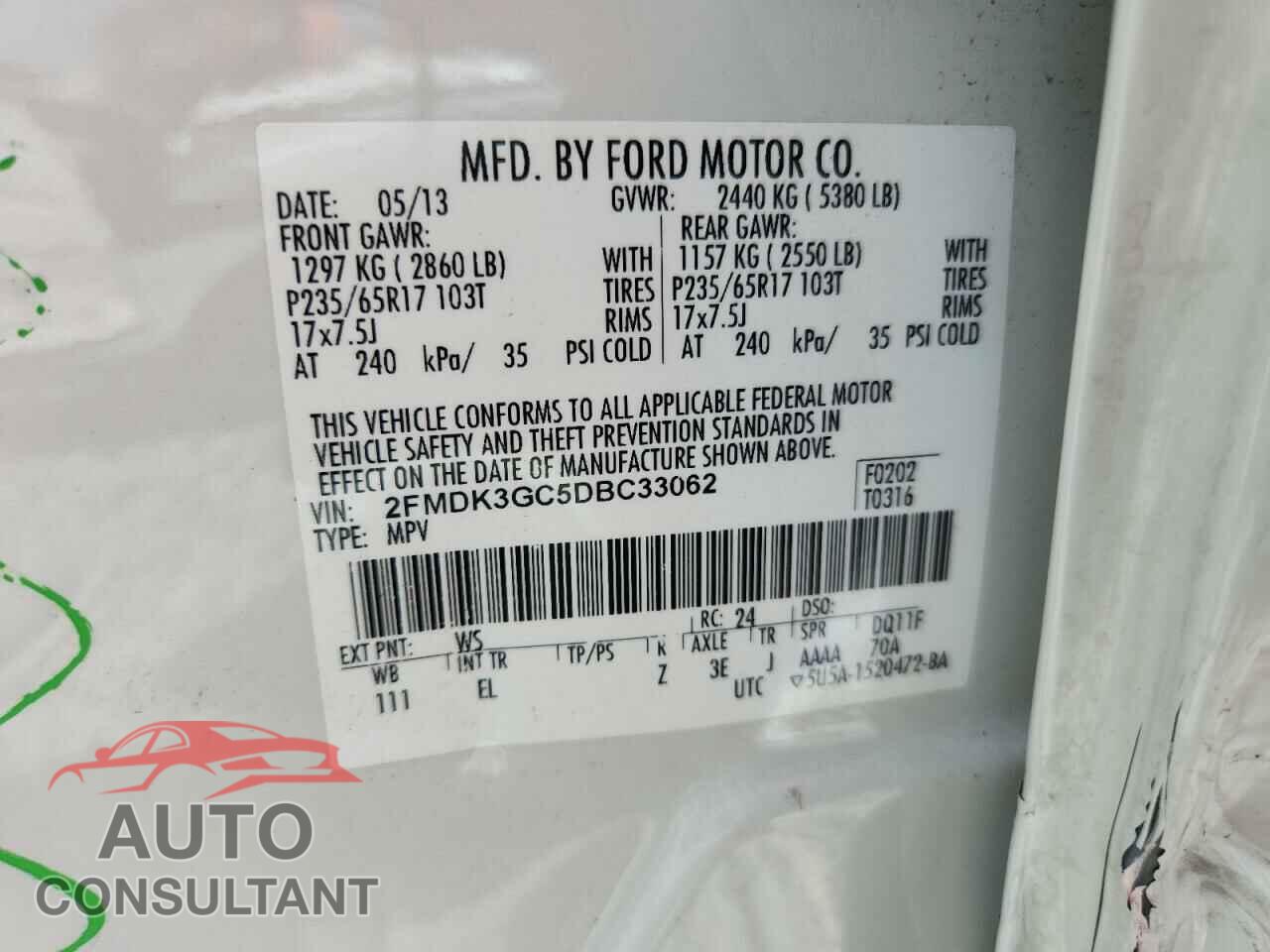 FORD EDGE 2013 - 2FMDK3GC5DBC33062
