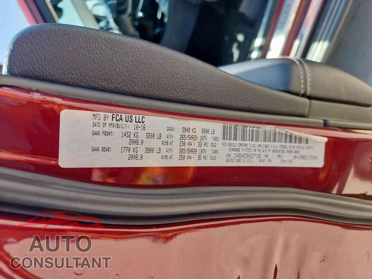 DODGE DURANGO 2017 - 1C4RDHEG5HC677183