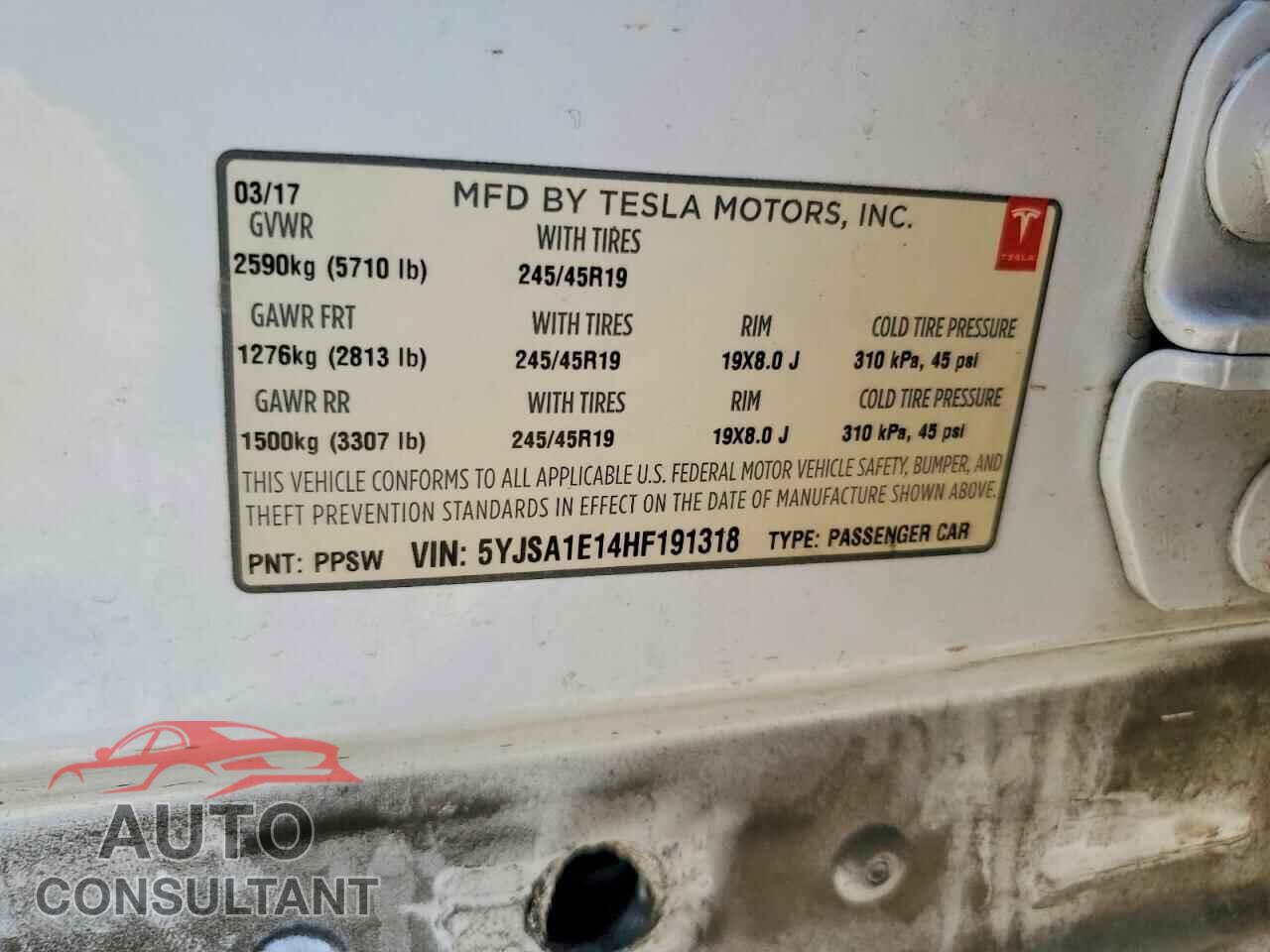 TESLA MODEL S 2017 - 5YJSA1E14HF191318