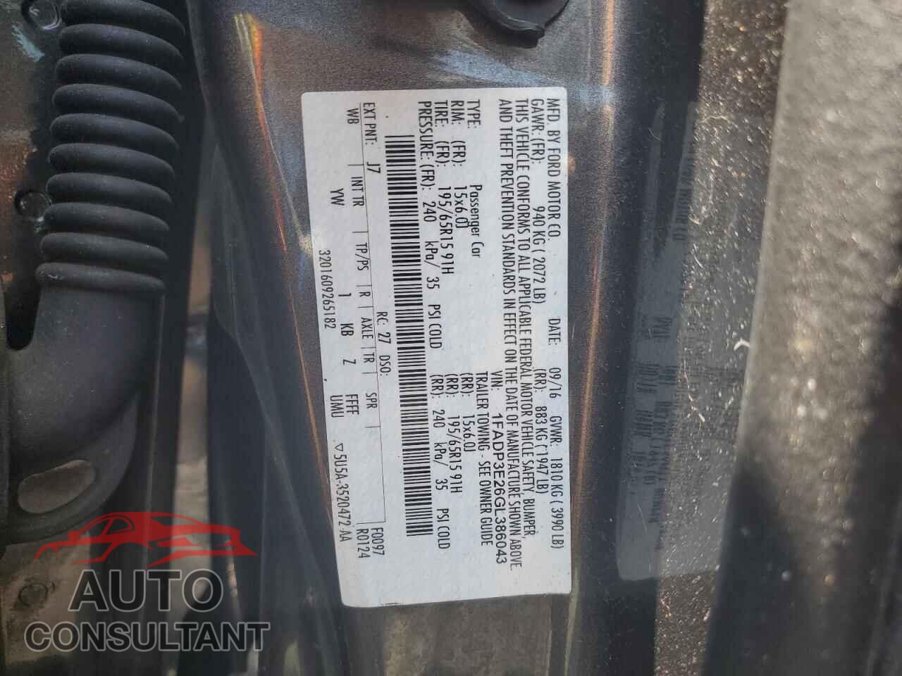 FORD FOCUS 2016 - 1FADP3E26GL386043