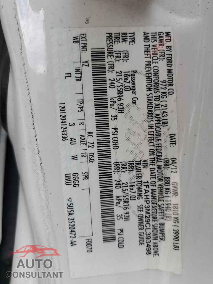 FORD FOCUS 2012 - 1FAHP3M29CL393498