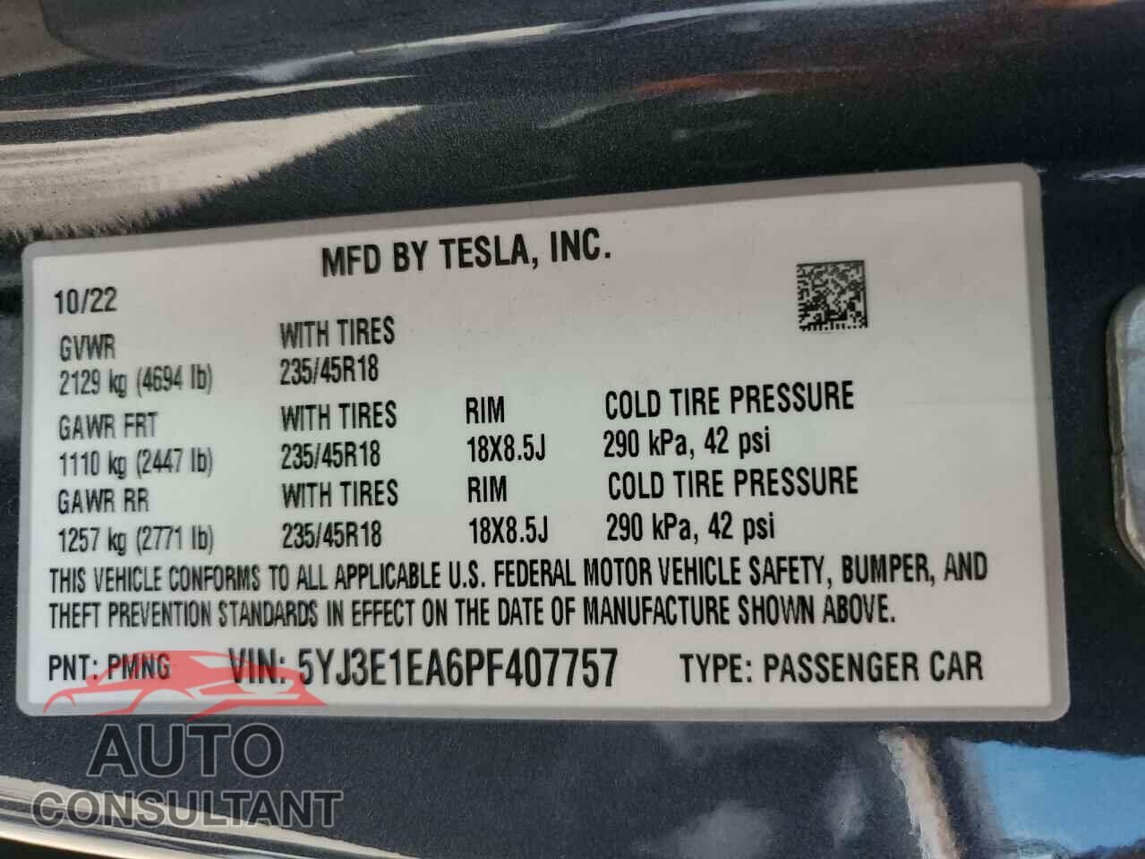 TESLA MODEL 3 2023 - 5YJ3E1EA6PF407757