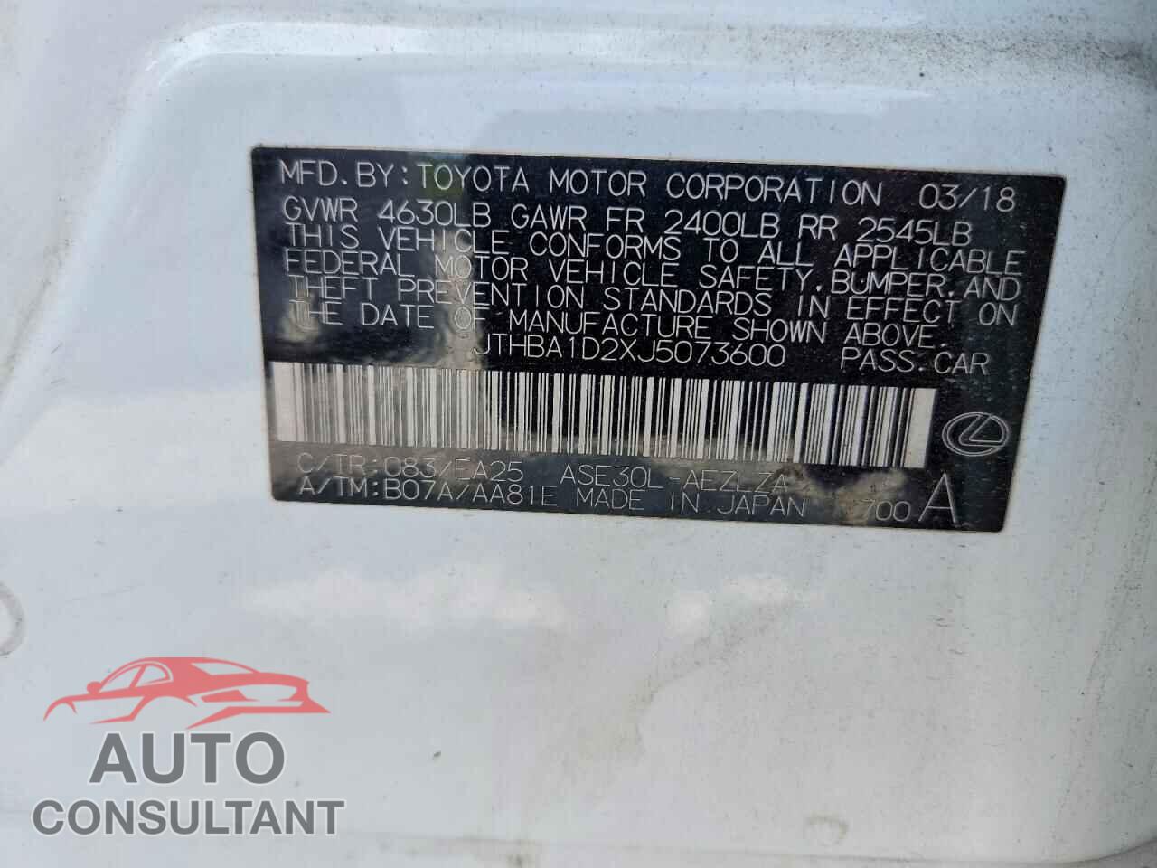 LEXUS IS 2018 - JTHBA1D2XJ5073600
