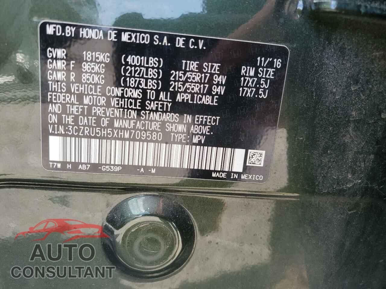 HONDA HR-V 2017 - 3CZRU5H5XHM709580