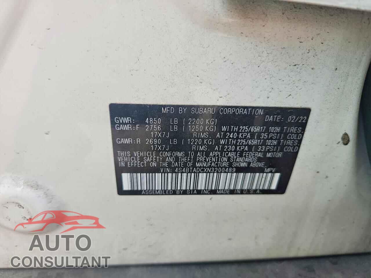 SUBARU OUTBACK 2022 - 4S4BTADCXN3200489
