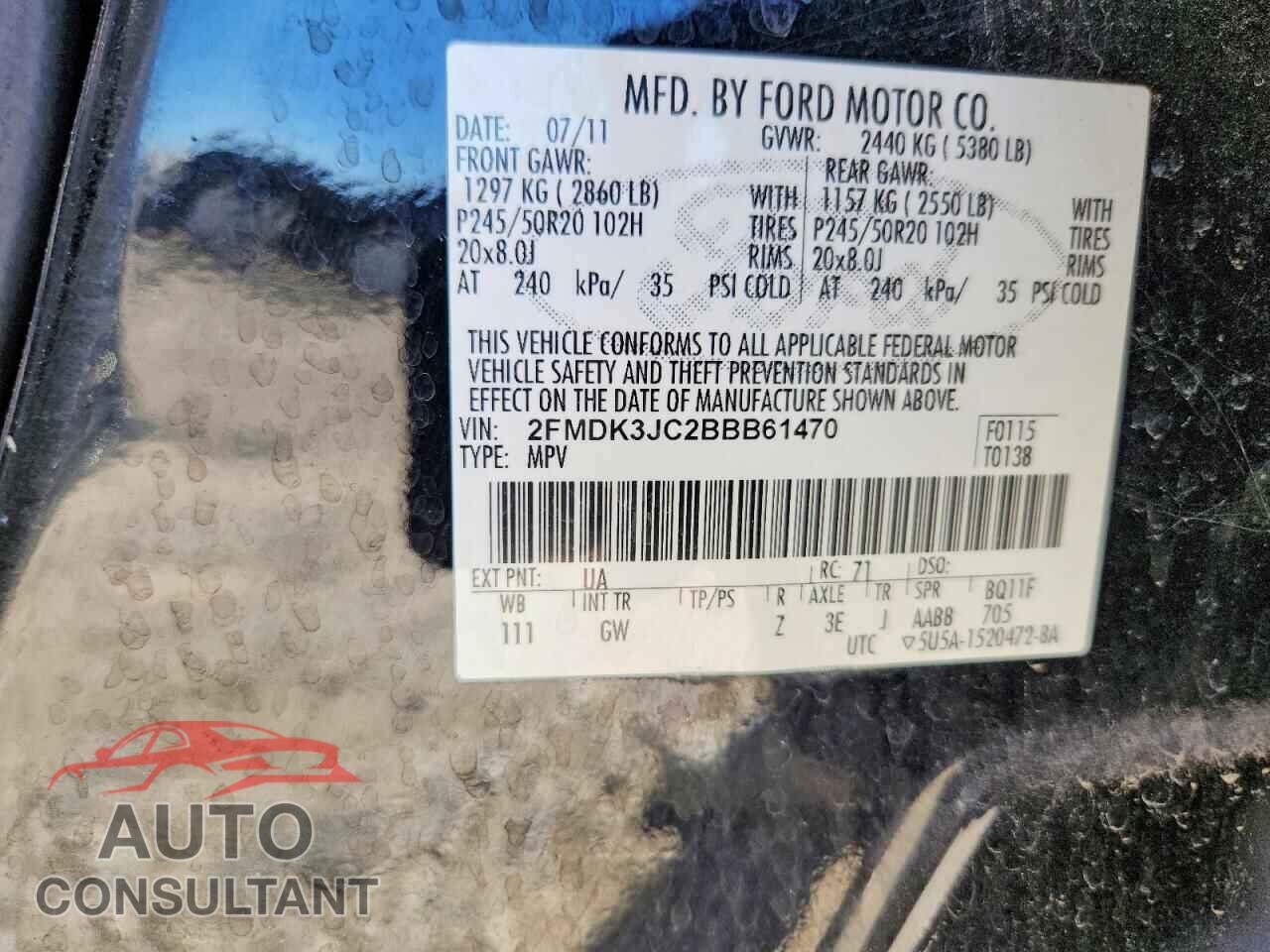 FORD EDGE 2011 - 2FMDK3JC2BBB61470