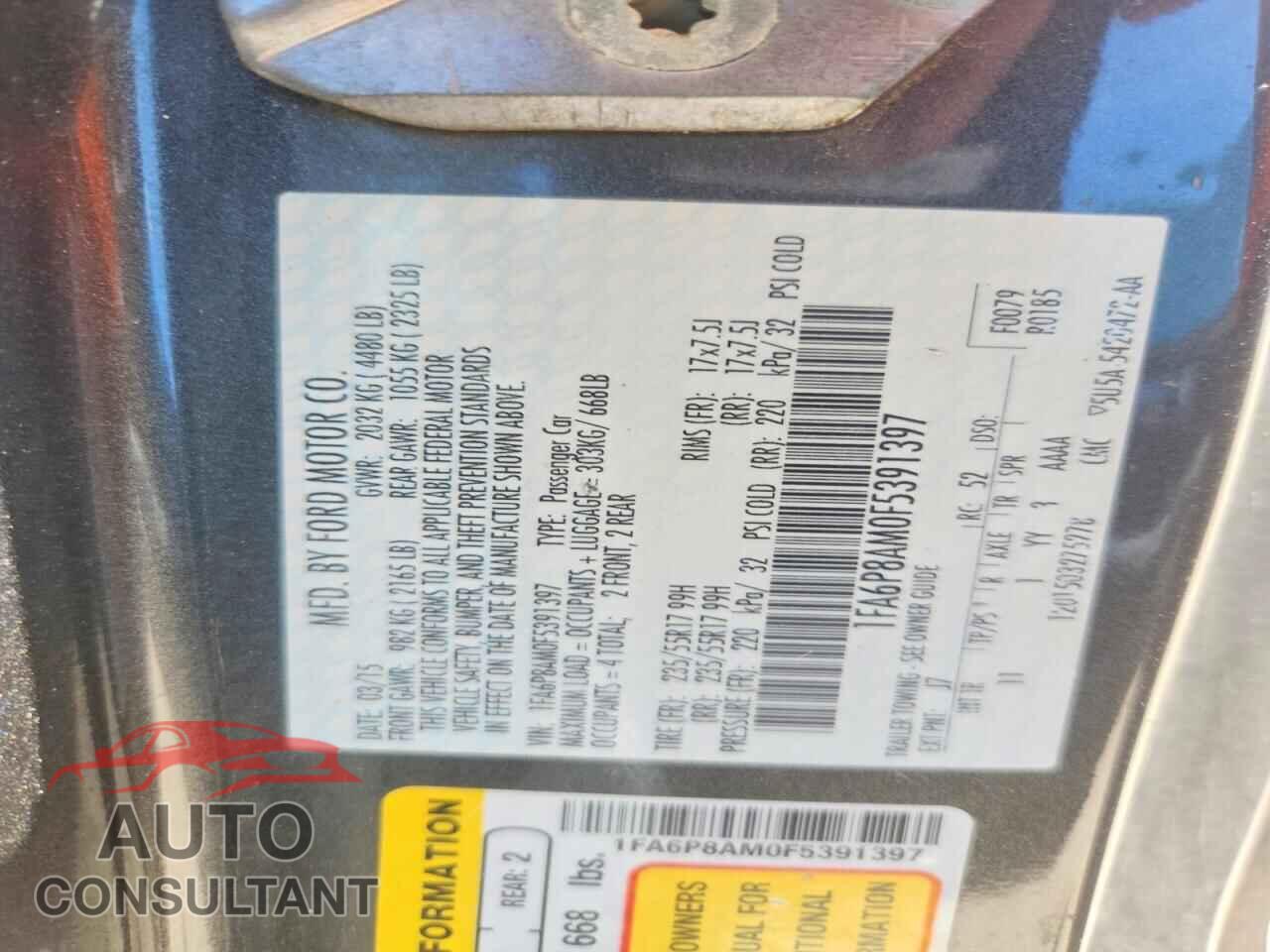 FORD MUSTANG 2015 - 1FA6P8AM0F5391397