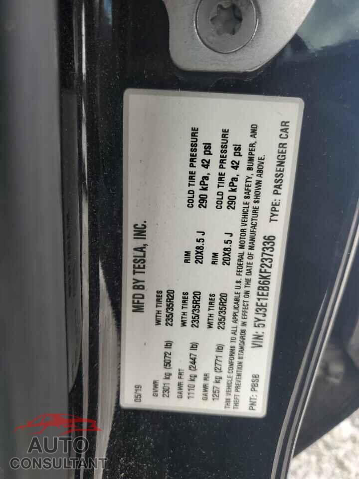 TESLA MODEL 3 2019 - 5YJ3E1EB6KF237336