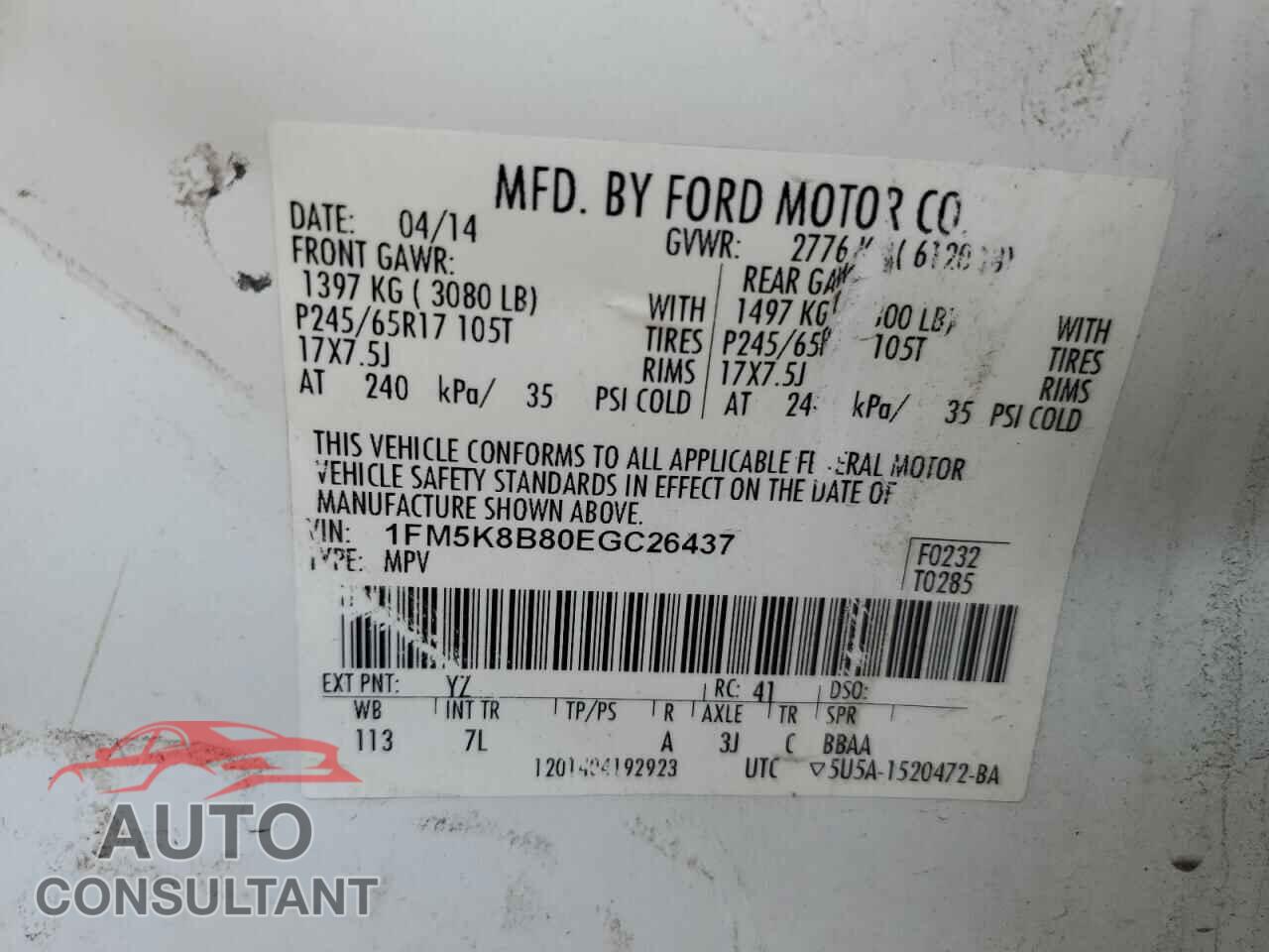 FORD EXPLORER 2014 - 1FM5K8B80EGC26437