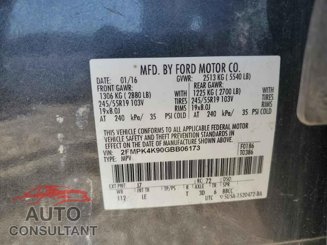 FORD EDGE 2016 - 2FMPK4K90GBB06173