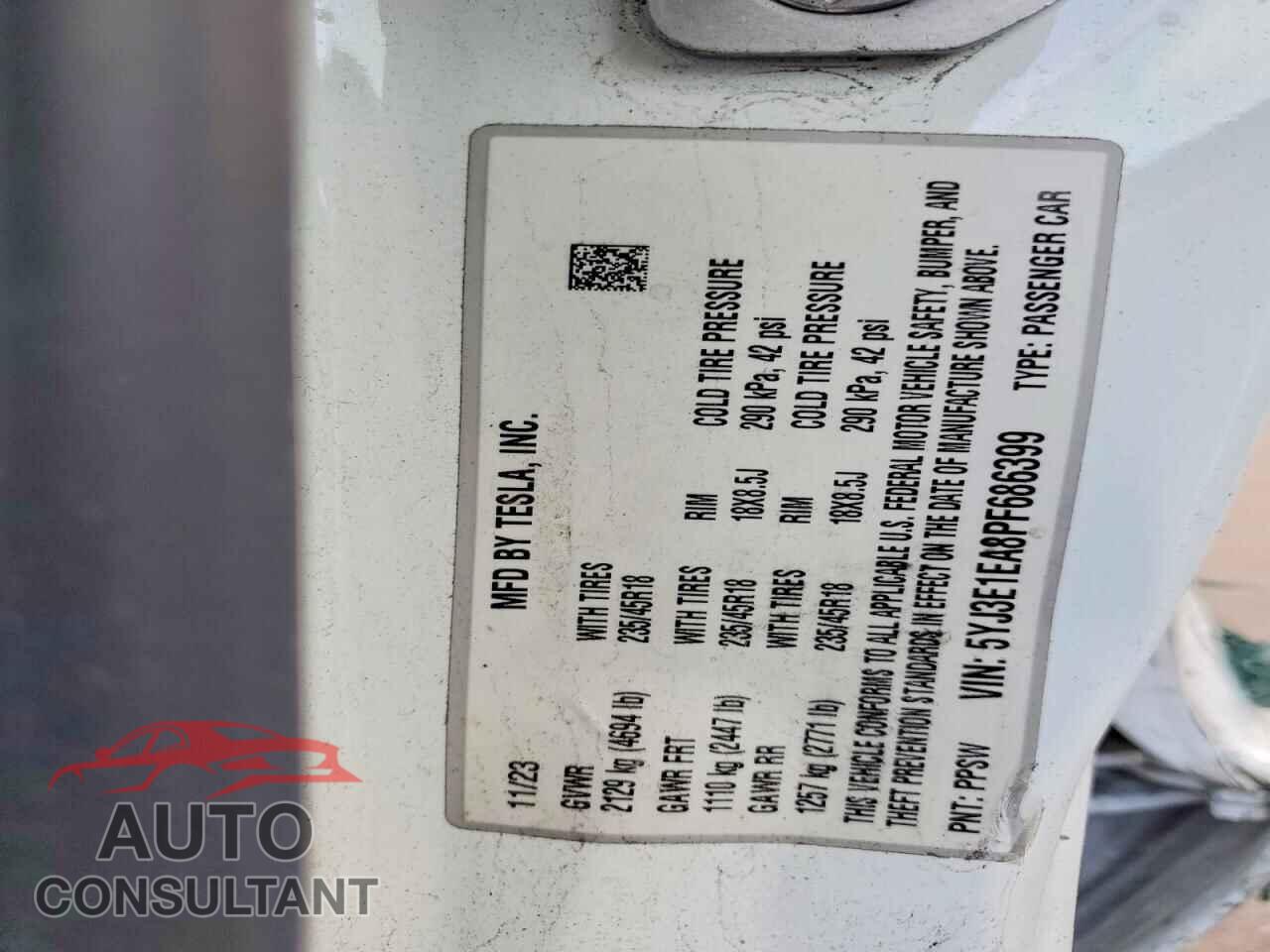 TESLA MODEL 3 2023 - 5YJ3E1EA8PF686399