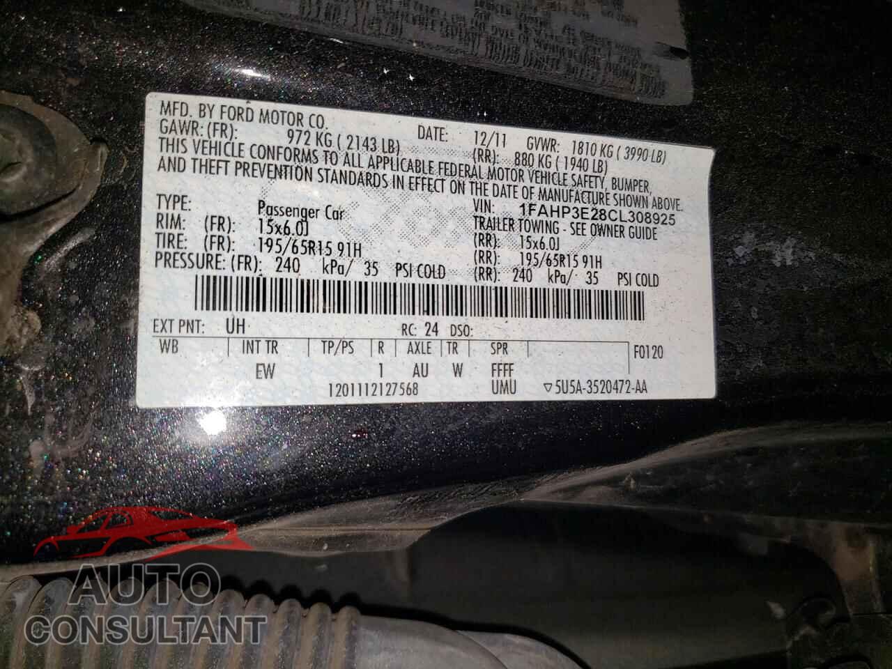 FORD FOCUS 2012 - 1FAHP3E28CL308925