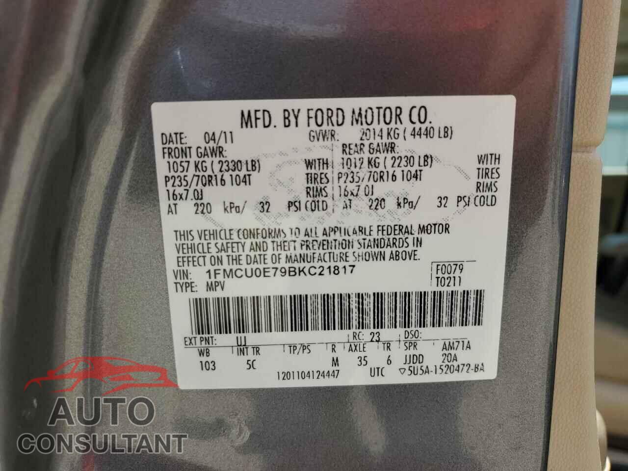 FORD ESCAPE 2011 - 1FMCU0E79BKC21817