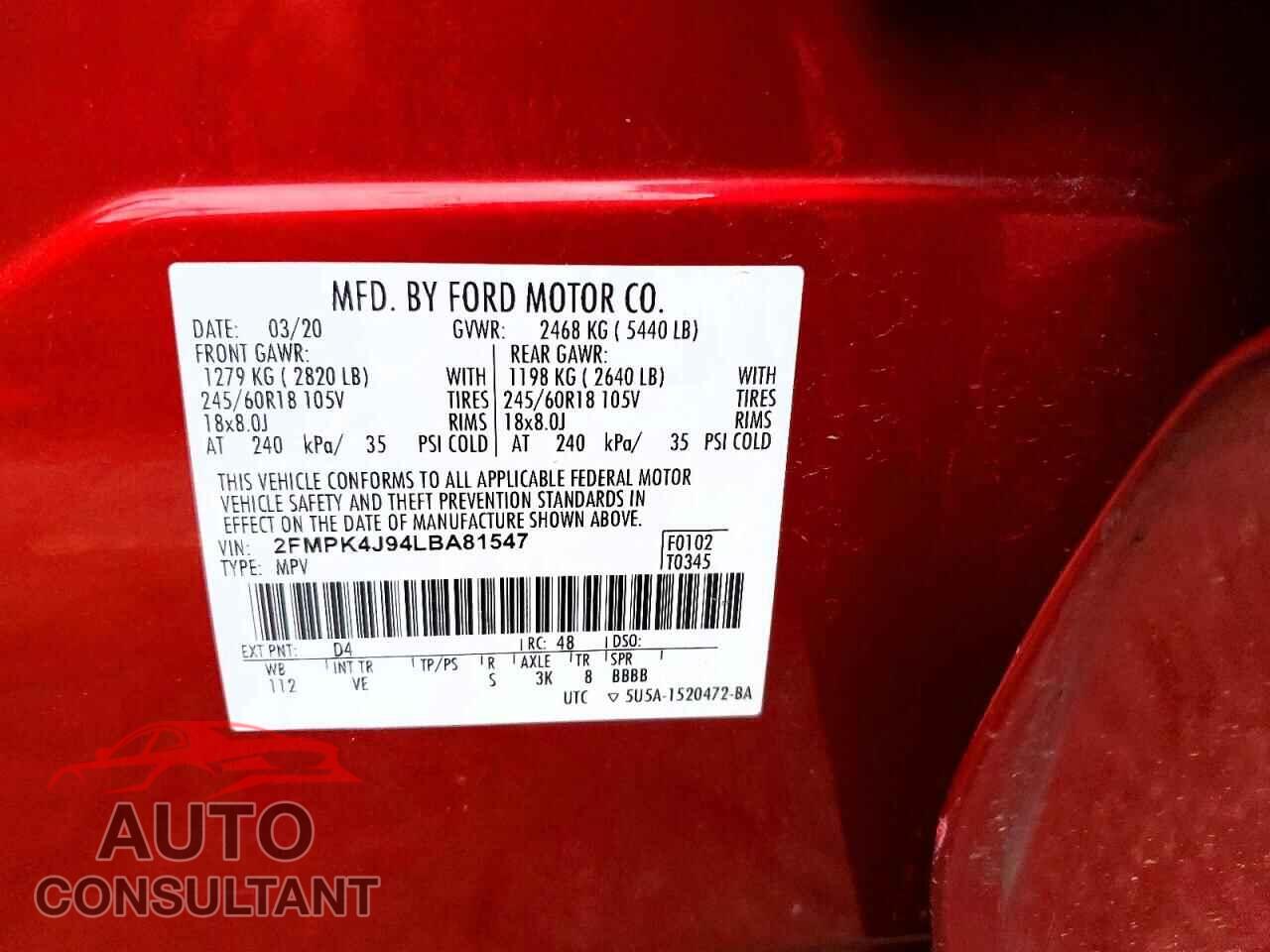 FORD EDGE 2020 - 2FMPK4J94LBA81547