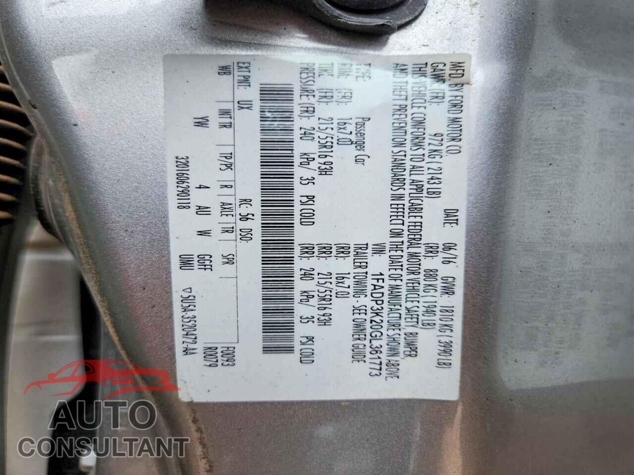 FORD FOCUS 2016 - 1FADP3K20GL361773